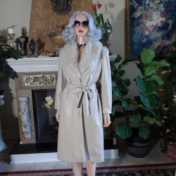 Tezza & Cole for Noize Beige Vegan Leather Belted Coat...